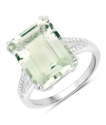 10.64 Carat Genuine Green Amethyst and White Topaz .925 Sterling Silver Ring france