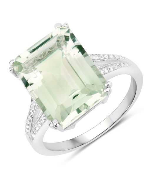 10.64 Carat Genuine Green Amethyst and White Topaz .925 Sterling Silver Ring france