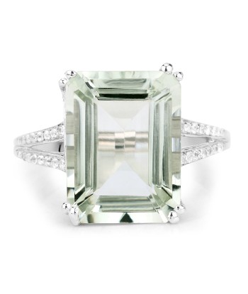 10.64 Carat Genuine Green Amethyst and White Topaz .925 Sterling Silver Ring france