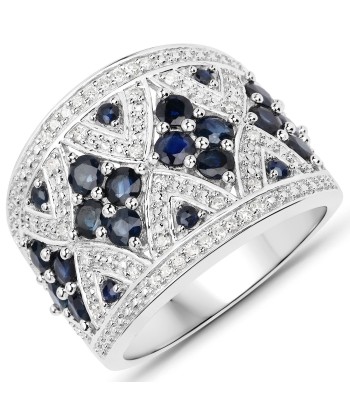 1.85 Carat Genuine Blue Sapphire and White Diamond .925 Sterling Silver Ring basket pas cher