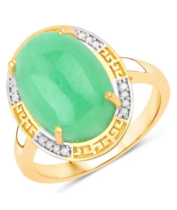 7.60 Carat Genuine Green Jade and White Diamond .925 Sterling Silver Ring des créatures d'habitude