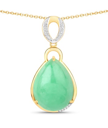 24.90 Carat Genuine Green Jade and White Diamond .925 Sterling Silver Pendant les ligaments