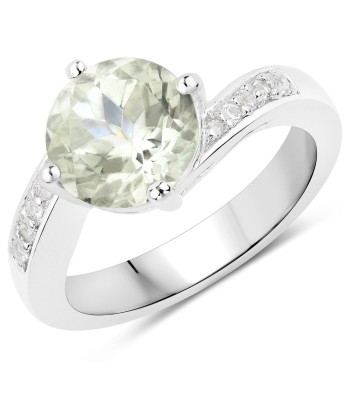 2.85 Carat Genuine Green Amethyst and White Topaz .925 Sterling Silver Ring 50-70% off 