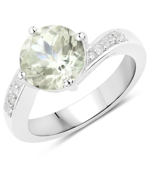 2.85 Carat Genuine Green Amethyst and White Topaz .925 Sterling Silver Ring 50-70% off 