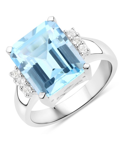 4.89 Carat Genuine Blue Topaz and White Topaz .925 Sterling Silver Ring Economisez 