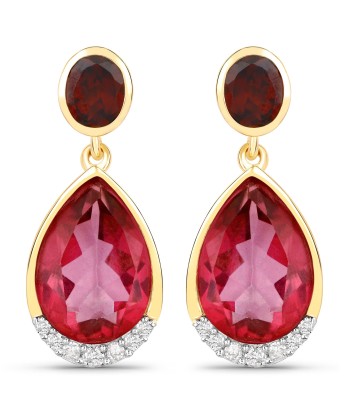 7.98 Carat Genuine Pink Topaz, Rhodolite Garnet and White Diamond .925 Sterling Silver Earrings prix pour 