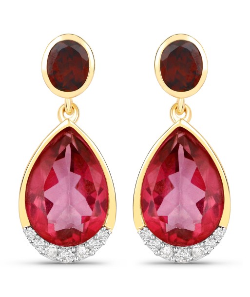 7.98 Carat Genuine Pink Topaz, Rhodolite Garnet and White Diamond .925 Sterling Silver Earrings prix pour 