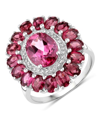 5.460 Carat Genuine Pink Topaz and Rhodolite Garnet .925 Sterling Silver Ring brillant des détails fins