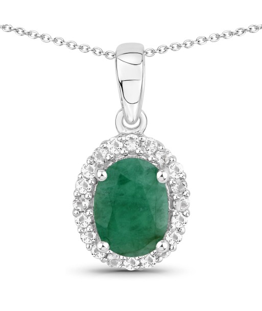 1.55 Carat Genuine Emerald and White Topaz .925 Sterling Silver Pendant s'inspire de l'anatomie humaine