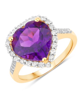 4.86 Carat Genuine Amethyst and White Topaz .925 Sterling Silver Ring paiement sécurisé