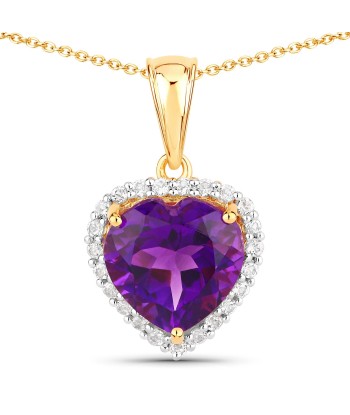 4.76 Carat Genuine Amethyst and White Topaz .925 Sterling Silver Pendant En savoir plus