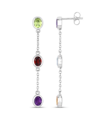 2.17 Carat Genuine Multi Stones .925 Sterling Silver Earrings votre