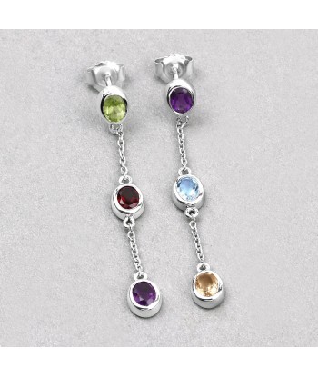 2.17 Carat Genuine Multi Stones .925 Sterling Silver Earrings votre