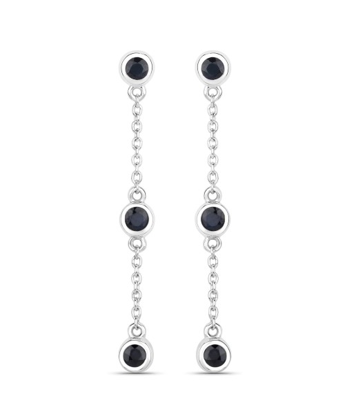 0.66 Carat Genuine Blue Sapphire .925 Sterling Silver Earrings pas cheres