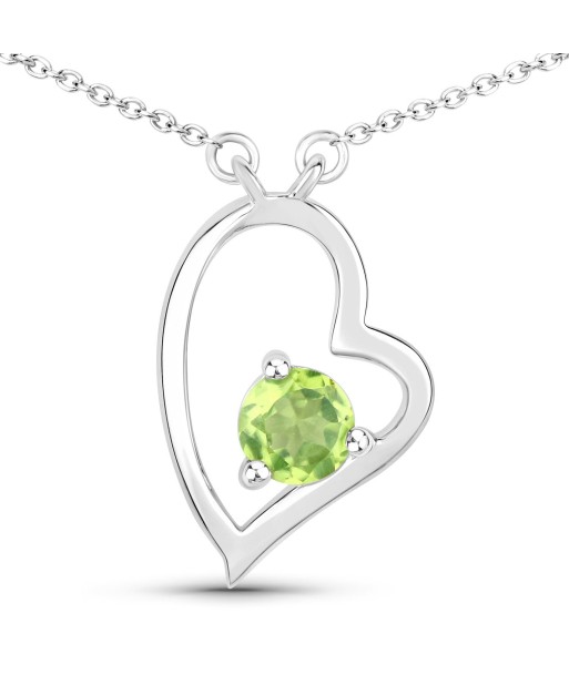 0.51 Carat Genuine Peridot .925 Sterling Silver Necklace basket pas cher