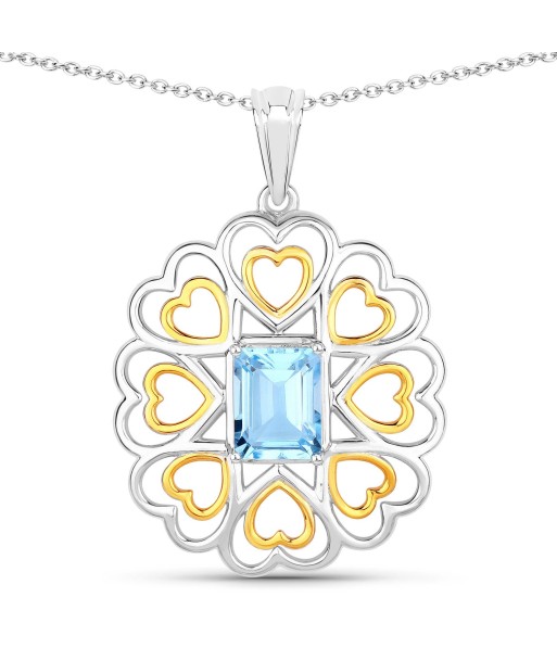 2.60 Carat Genuine Blue Topaz .925 Sterling Silver Pendant pas chere