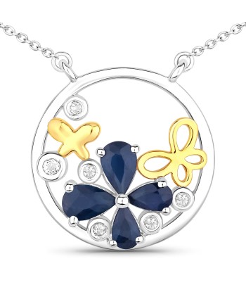 1.41 Carat Genuine Blue Sapphire and White Topaz .925 Sterling Silver Pendant Venez découvrir notre 