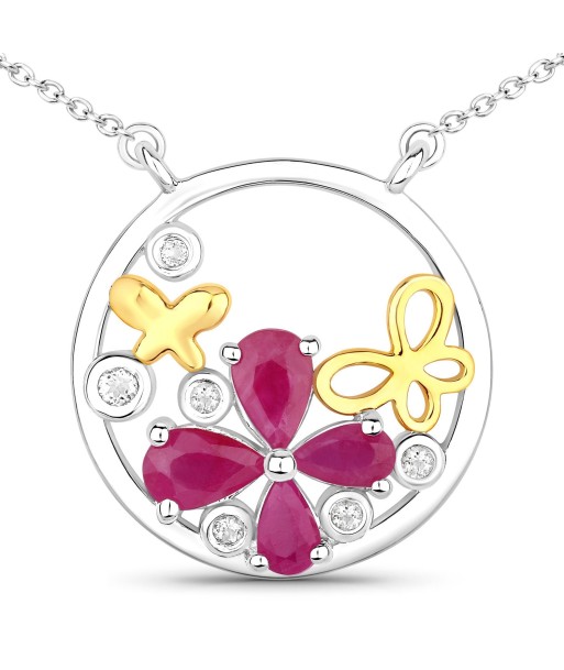 1.47 Carat Genuine Ruby and White Topaz .925 Sterling Silver Pendant chez Cornerstreet bien 