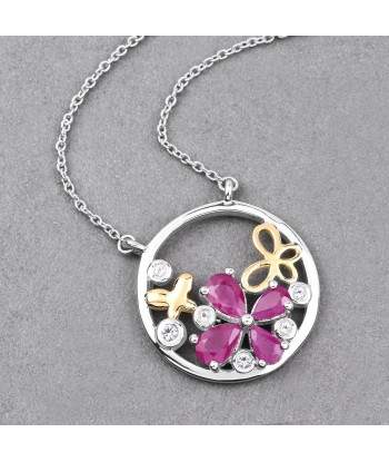 1.47 Carat Genuine Ruby and White Topaz .925 Sterling Silver Pendant chez Cornerstreet bien 