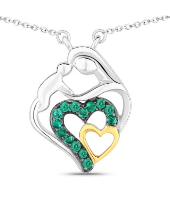 0.24 Carat Genuine Emerald .925 Sterling Silver Pendant Amélioration de cerveau avec