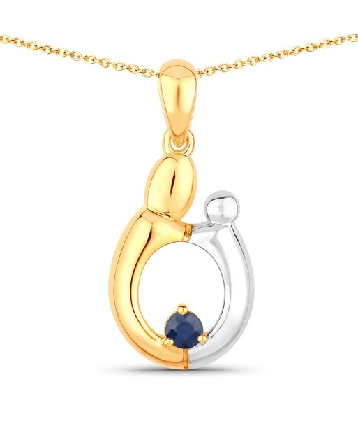 0.19 Carat Genuine Blue Sapphire .925 Sterling Silver Pendant Amélioration de cerveau avec