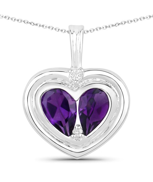 2.36 Carat Genuine Amethyst and White Topaz .925 Sterling Silver Pendant l'achat 