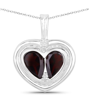 2.66 Carat Genuine Garnet and White Topaz .925 Sterling Silver Pendant votre restaurant rapide dans 