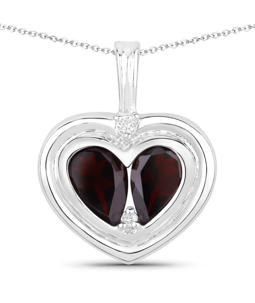 2.66 Carat Genuine Garnet and White Topaz .925 Sterling Silver Pendant votre restaurant rapide dans 