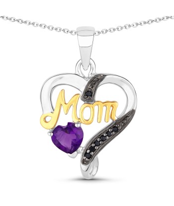 0.48 Carat Genuine Amethyst and Black Spinel .925 Sterling Silver Pendant des créatures d'habitude