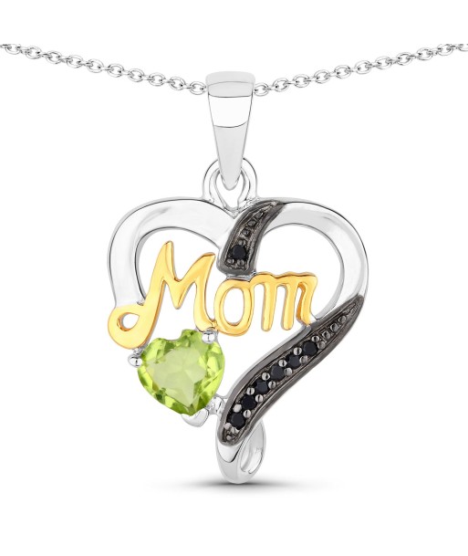 0.49 Carat Genuine Peridot and Black Spinel .925 Sterling Silver Pendant Pour