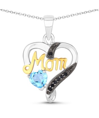 0.57 Carat Genuine Swiss Blue Topaz and Black Spinel .925 Sterling Silver Pendant d'Europe débarque