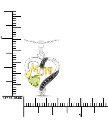 0.49 Carat Genuine Peridot and Black Spinel .925 Sterling Silver Pendant Pour