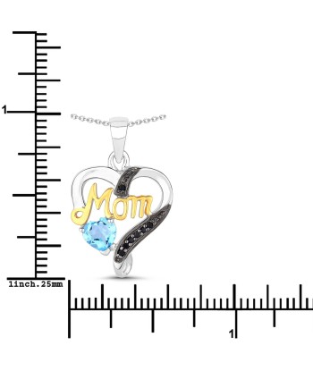 0.57 Carat Genuine Swiss Blue Topaz and Black Spinel .925 Sterling Silver Pendant d'Europe débarque