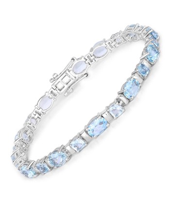 15.36 Carat Genuine Blue Topaz .925 Sterling Silver Bracelet le des métaux précieux