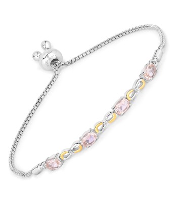 1.49 Carat Genuine Morganite and White Topaz .925 Sterling Silver Bracelet à prix réduit toute l'année