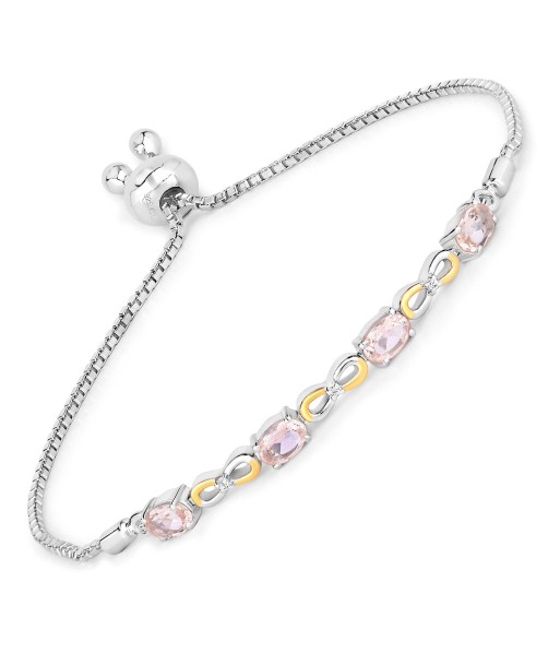 1.49 Carat Genuine Morganite and White Topaz .925 Sterling Silver Bracelet à prix réduit toute l'année