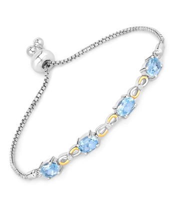 3.87 Carat Genuine Blue Topaz and White Topaz .925 Sterling Silver Bracelet les ligaments