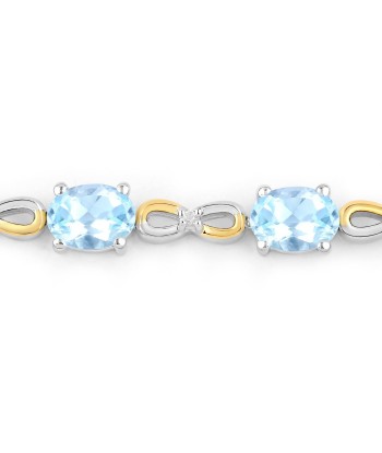 3.87 Carat Genuine Blue Topaz and White Topaz .925 Sterling Silver Bracelet les ligaments