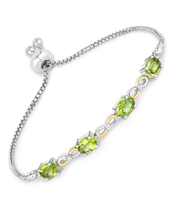 3.39 Carat Genuine Peridot and White Topaz .925 Sterling Silver Bracelet Faites des économies