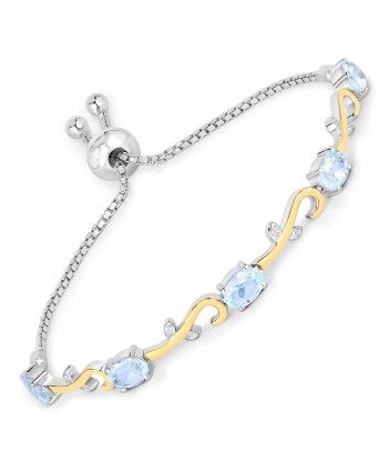 4.81 Carat Genuine Blue Topaz and White Topaz .925 Sterling Silver Bracelet livraison et retour toujours gratuits