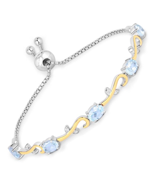 4.81 Carat Genuine Blue Topaz and White Topaz .925 Sterling Silver Bracelet livraison et retour toujours gratuits