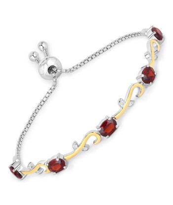 4.31 Carat Genuine Garnet and White Topaz .925 Sterling Silver Bracelet 50-70% off 