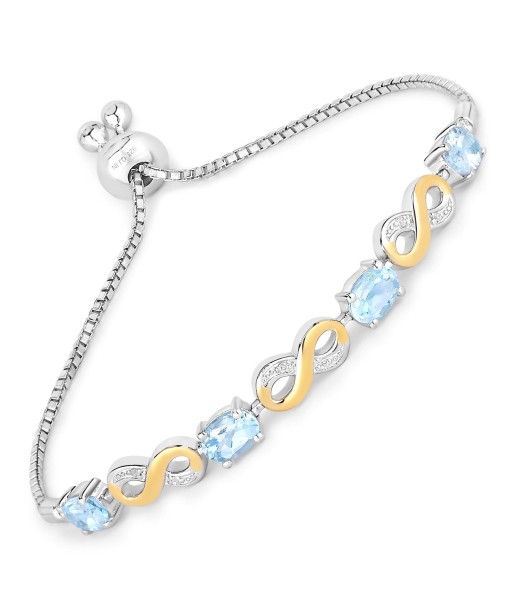 3.86 Carat Genuine Blue Topaz and White Topaz .925 Sterling Silver Bracelet Jusqu'à 80% De Réduction