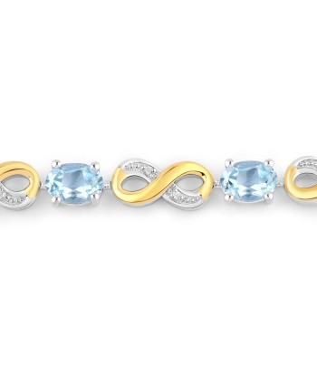 3.86 Carat Genuine Blue Topaz and White Topaz .925 Sterling Silver Bracelet Jusqu'à 80% De Réduction