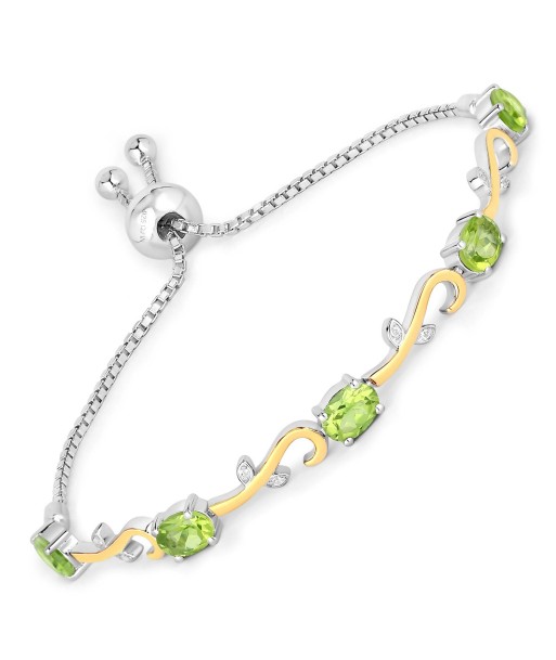 4.21 Carat Genuine Peridot and White Topaz .925 Sterling Silver Bracelet Fin de série