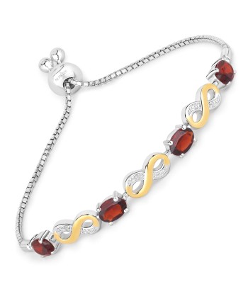 3.46 Carat Genuine Garnet and White Topaz .925 Sterling Silver Bracelet Livraison rapide