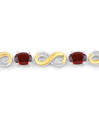 3.46 Carat Genuine Garnet and White Topaz .925 Sterling Silver Bracelet Livraison rapide