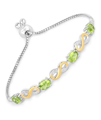 3.38 Carat Genuine Peridot and White Topaz .925 Sterling Silver Bracelet de pas cher