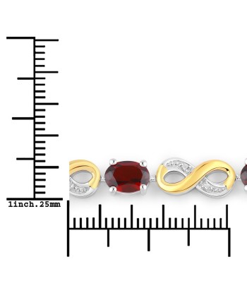 3.46 Carat Genuine Garnet and White Topaz .925 Sterling Silver Bracelet Livraison rapide