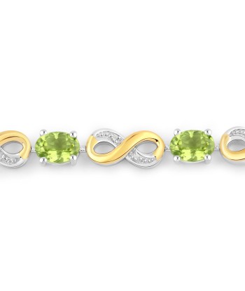 3.38 Carat Genuine Peridot and White Topaz .925 Sterling Silver Bracelet de pas cher